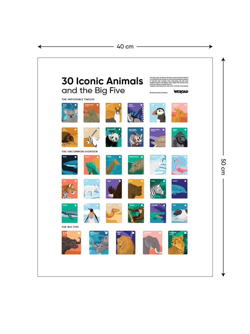 30 Iconic Animals Poster | WHITE
